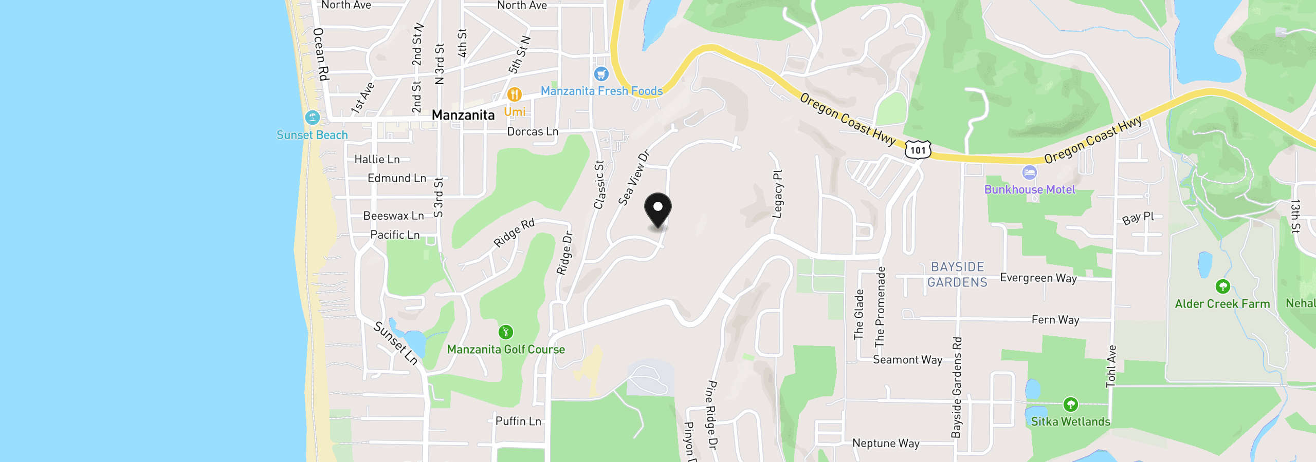 Map showing the location of 559 Meadows Dr, Manzanita, OR 97130