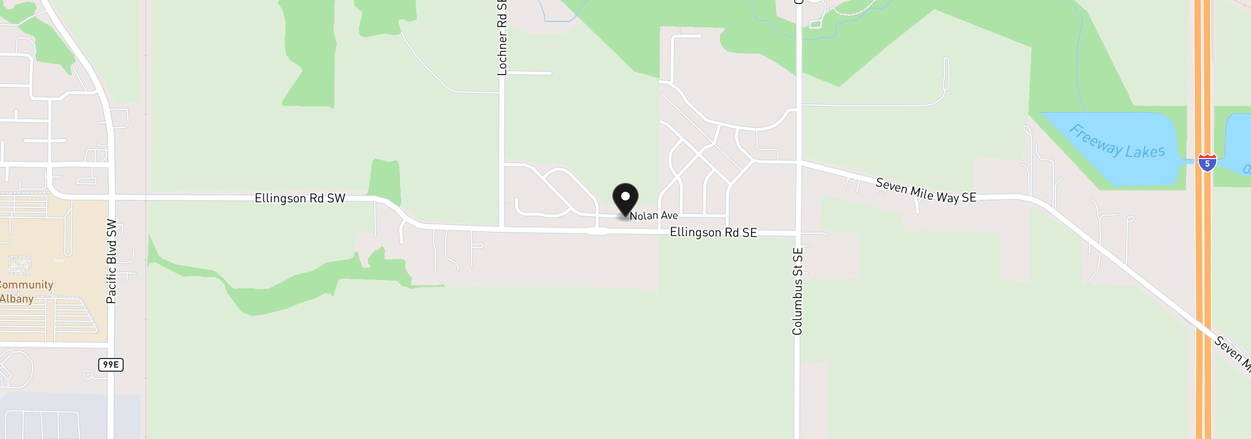 Map showing the location of 1202 Nolan Ave SE, Albany, OR 97322
