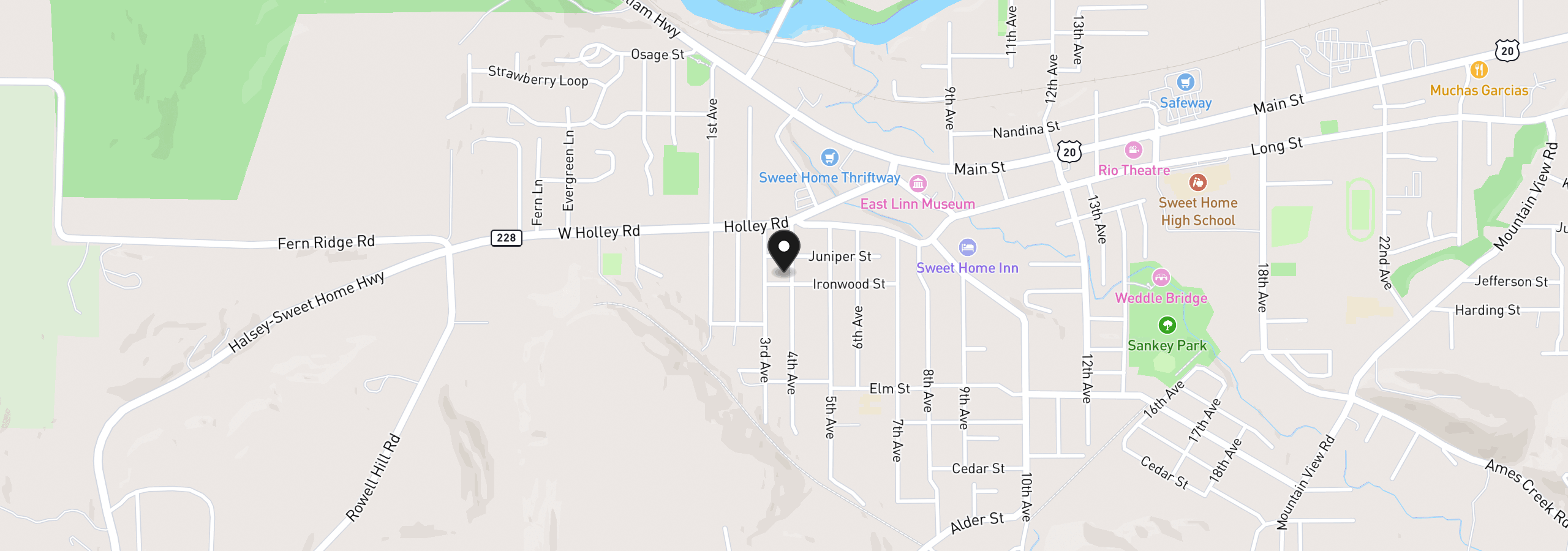 Map showing the location of 914 4th Ave, Sweet Home, OR 97386