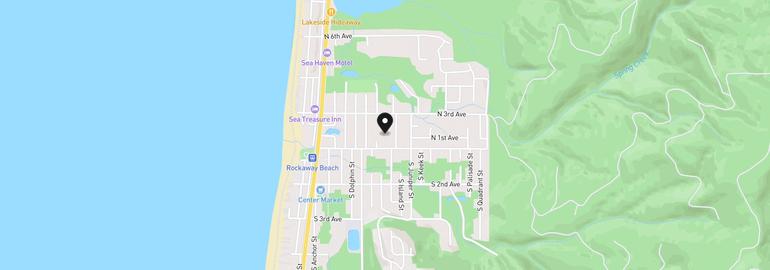 Map showing the location of Grayling St, Rockaway Beach, OR 97136