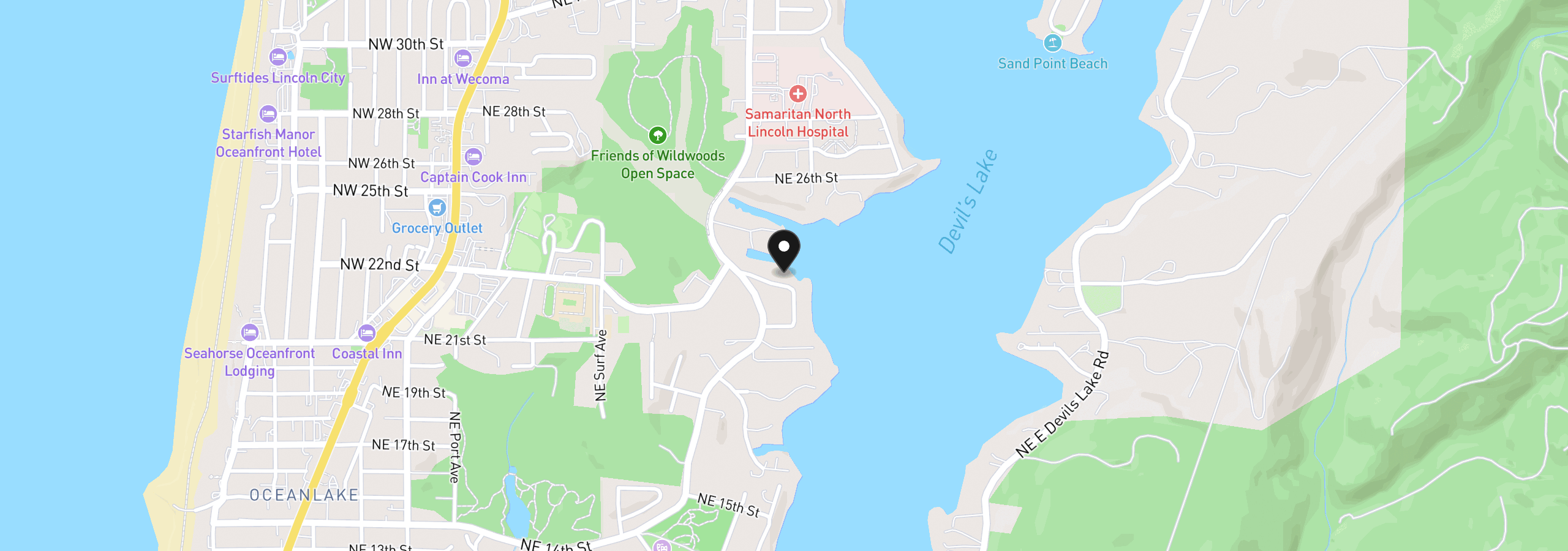 Map showing the location of 2170 NE Lake Dr, Lincoln City, OR 97367
