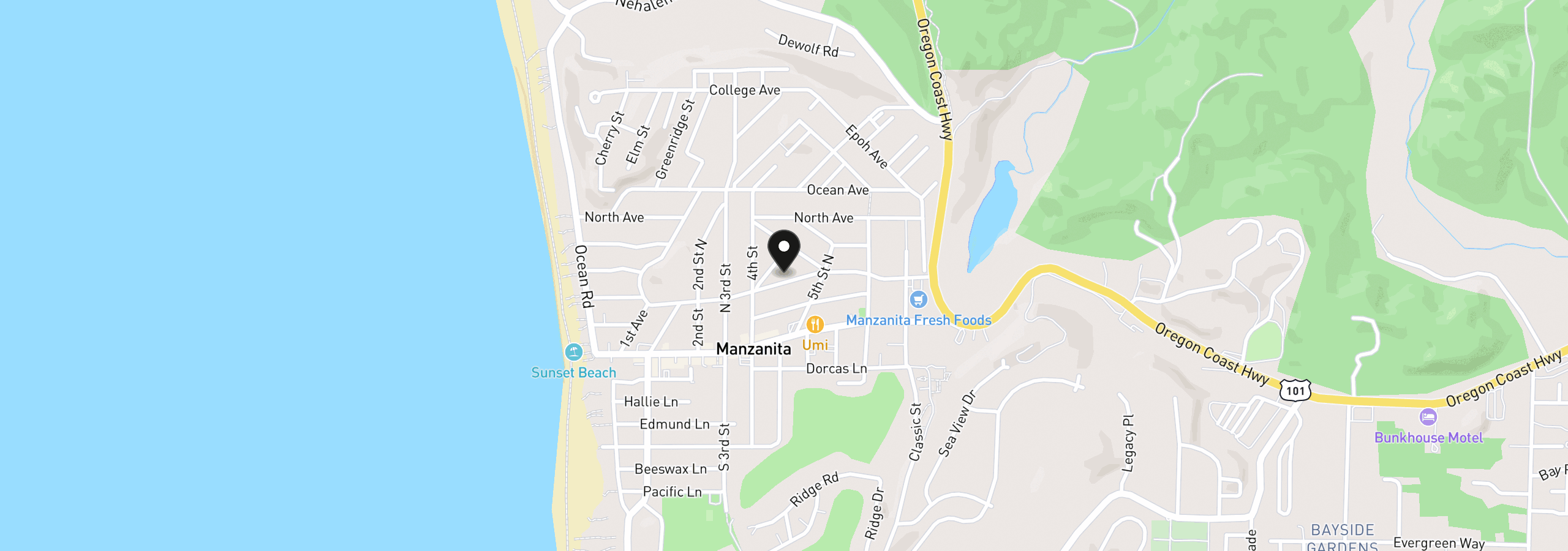 Map showing the location of Manzanita Ave, Manzanita, OR 97130
