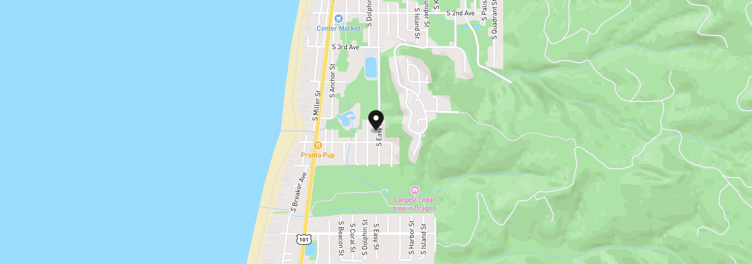 Map showing the location of 545 S Easy St, Rockaway Beach, OR 97136