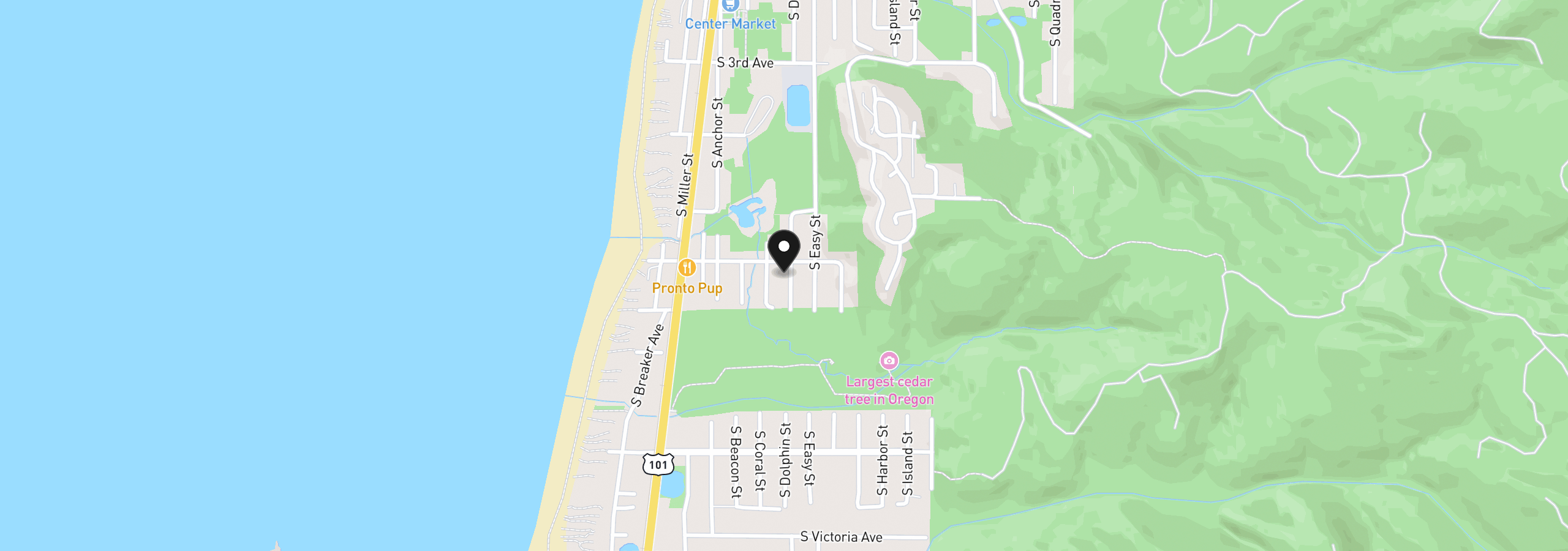 Map showing the location of 625 S Dolphin St, Rockaway Beach, OR 97136