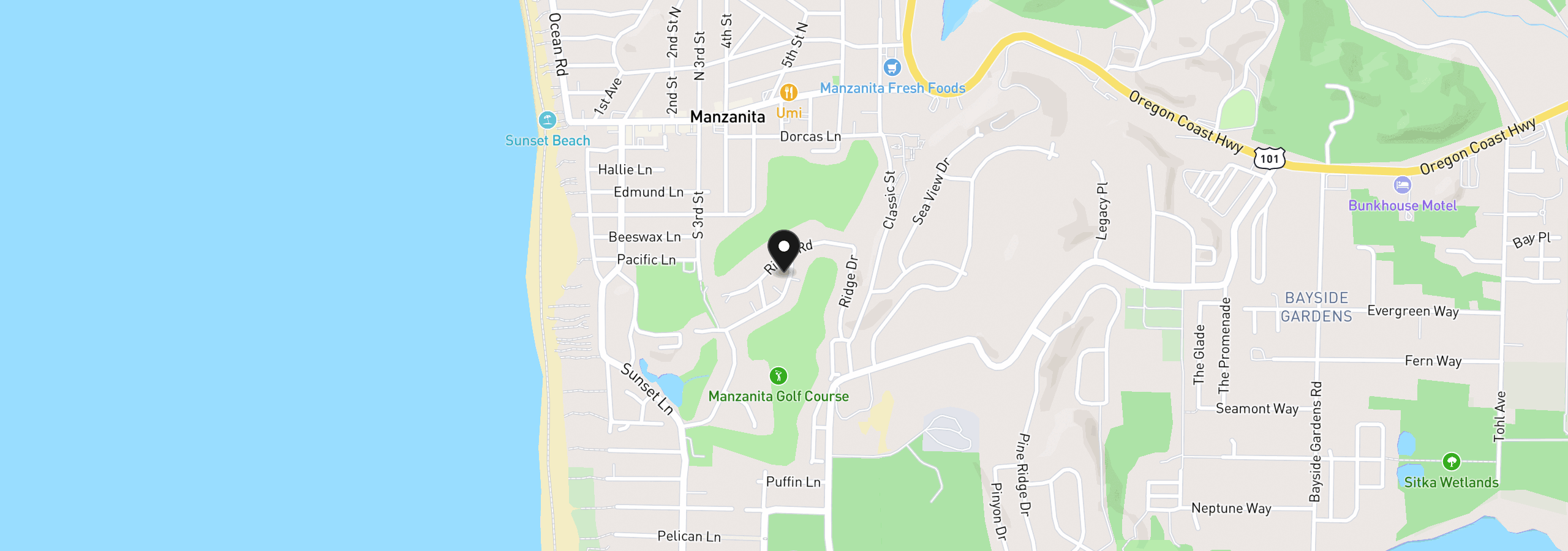 Map showing the location of 541 Upland Dr, Manzanita, OR 97130