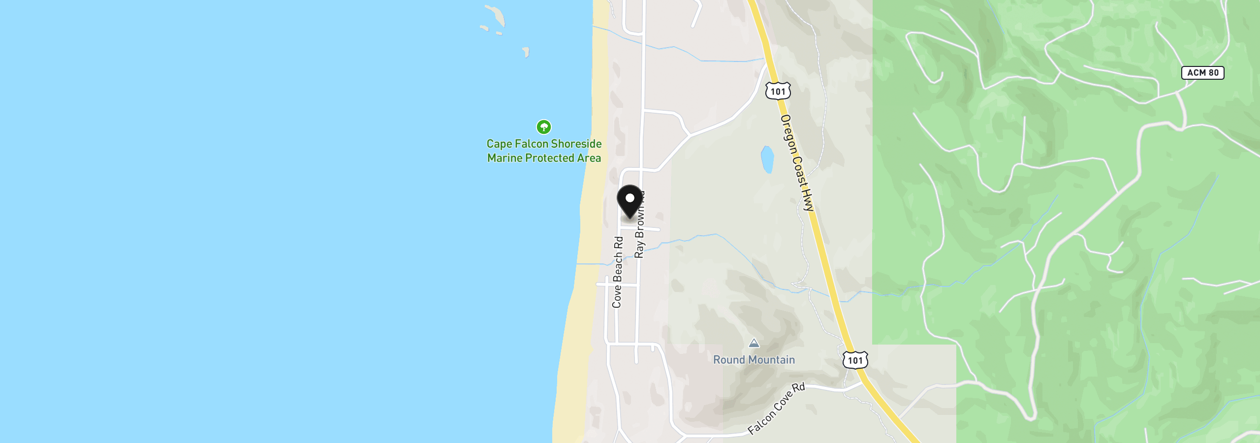 Map showing the location of Ray Brown Rd, Cove Beach, OR 97102