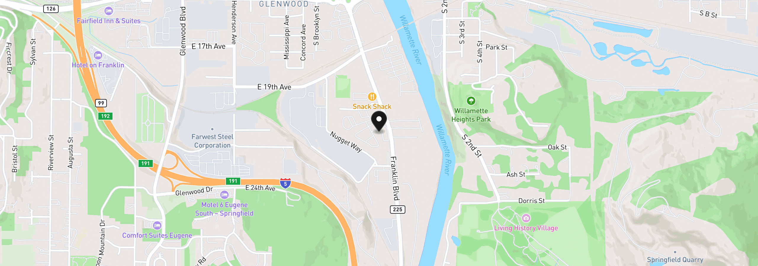 Map showing the location of 4750 Franklin Blvd C3, Eugene, OR 97403