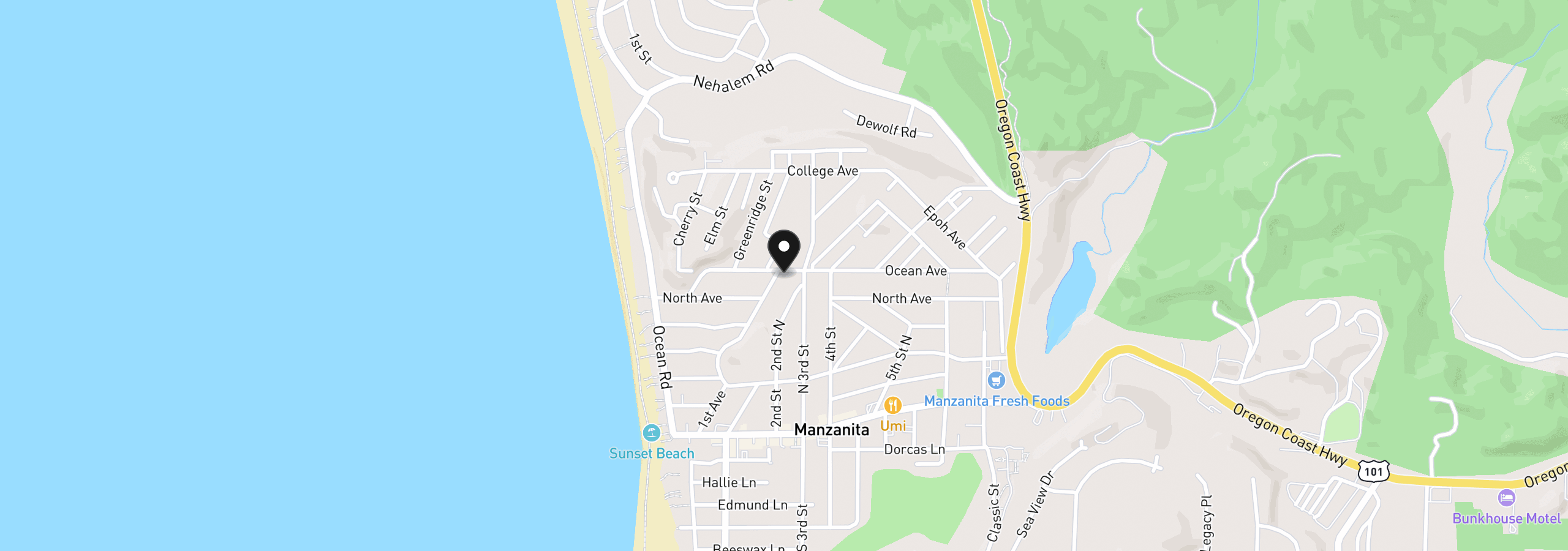 Map showing the location of Ocean Ave 10101, Manzanita, OR 97130