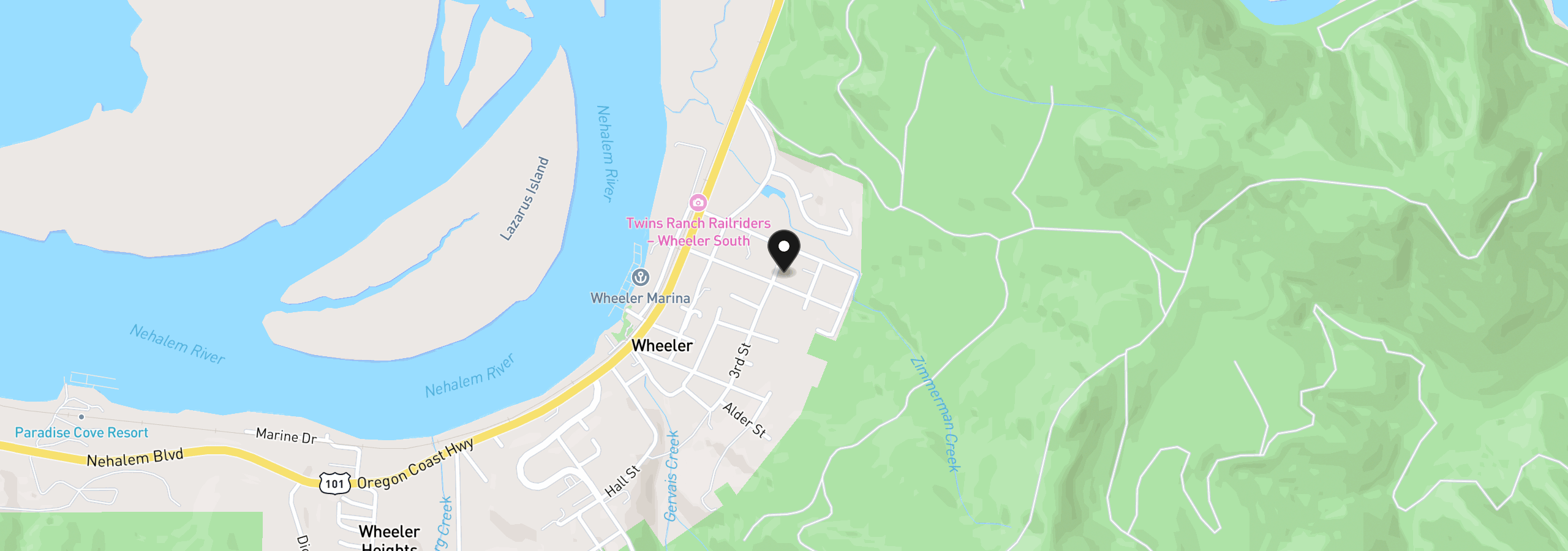 Map showing the location of 75 3rd St, Wheeler, OR 97147