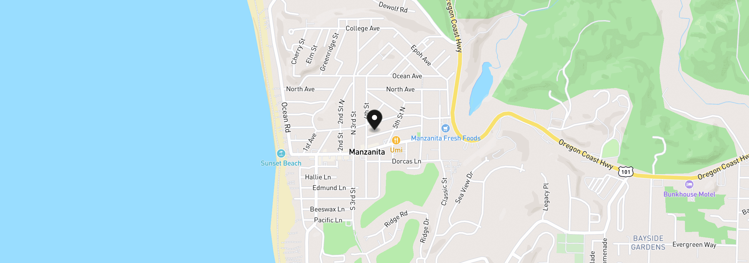 Map showing the location of 427 Laurel Ave, Manzanita, OR 97130