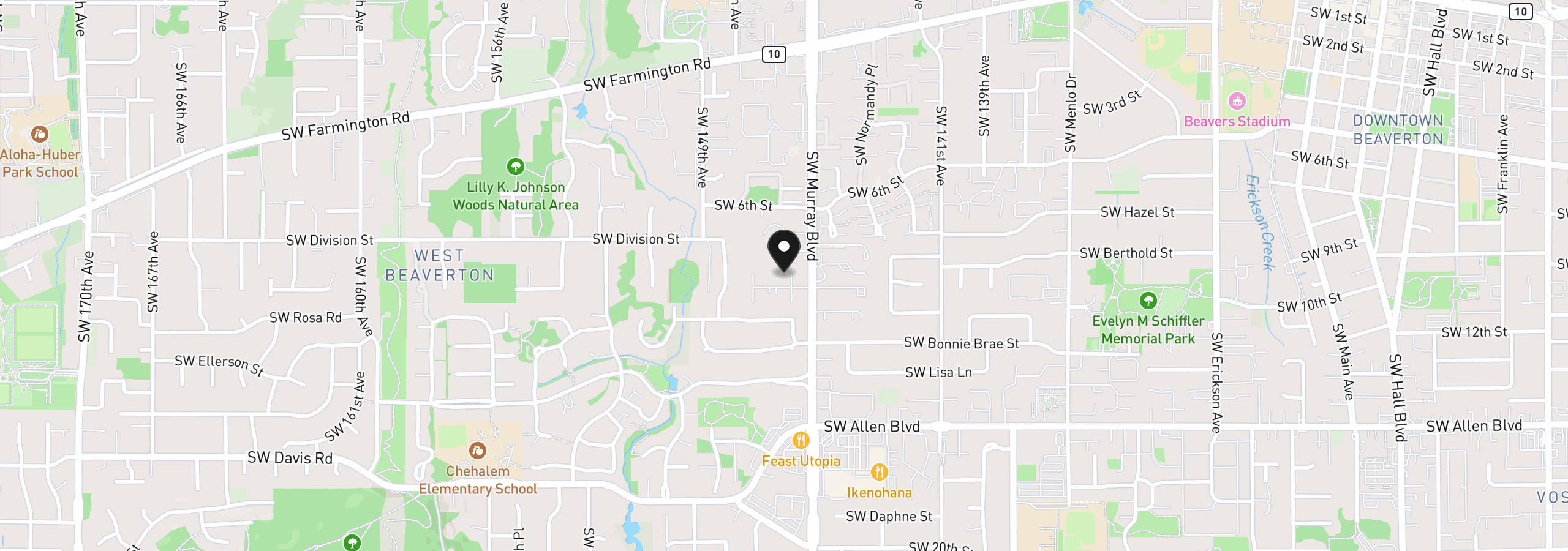 Map showing the location of 14523 SW Grayling Ln, Beaverton, OR 97007