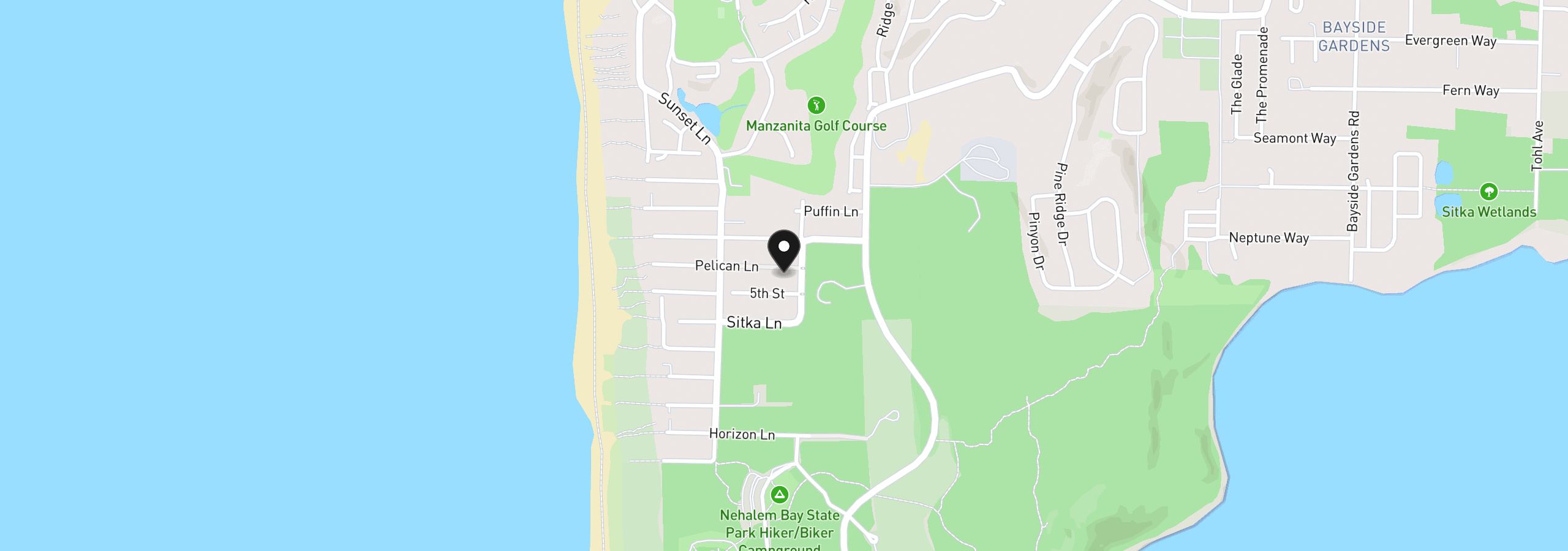 Map showing the location of 9185 Pelican Ln, Manzanita, OR 97130
