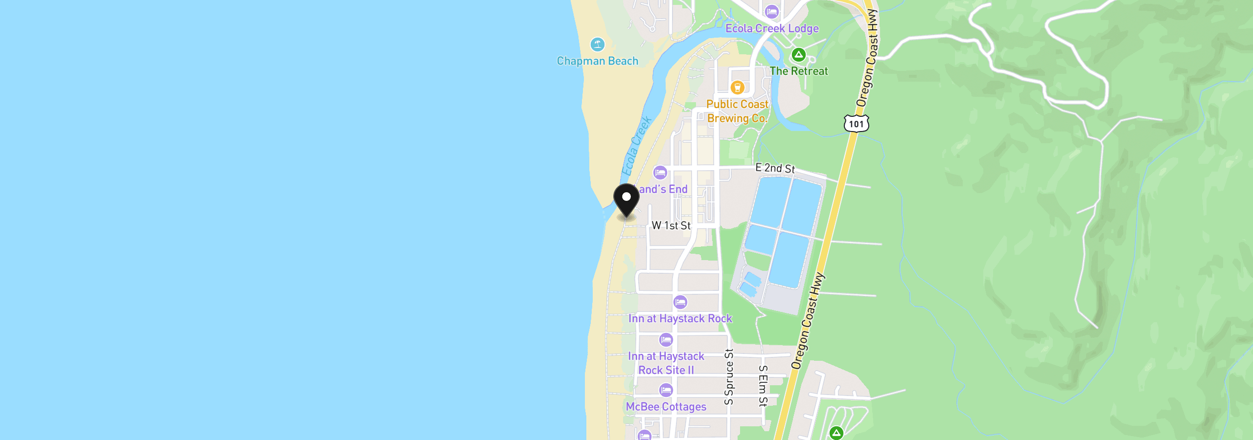 Map showing the location of 116 N Laurel St, Cannon Beach, OR 97110