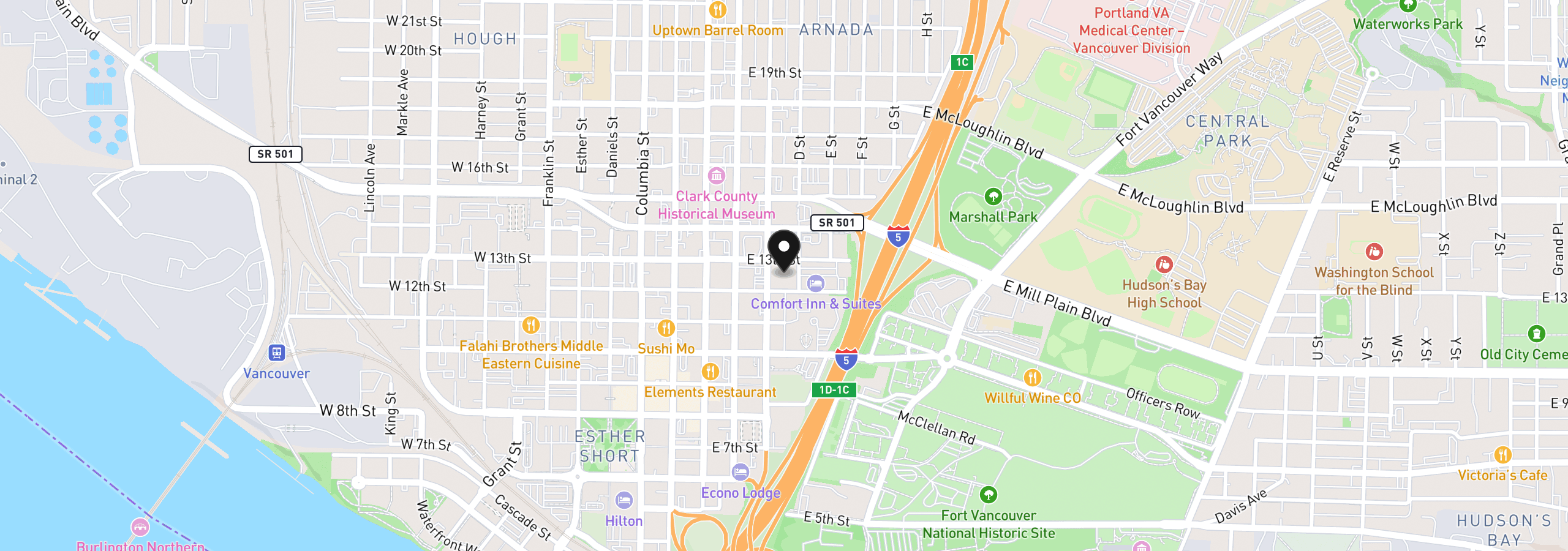 Map showing the location of 306 E 12th St C, Vancouver, Wa 98660