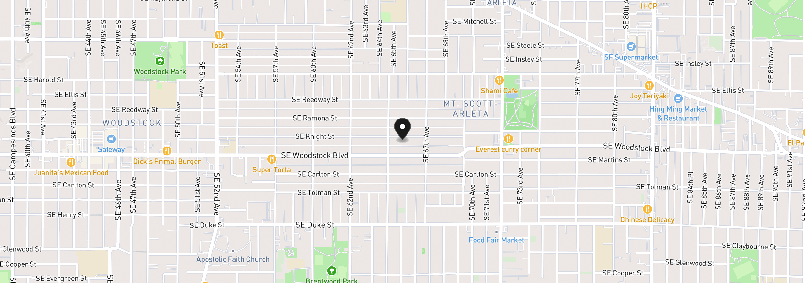 Map showing the location of 6534 SE Knight St, Portland, OR 97206