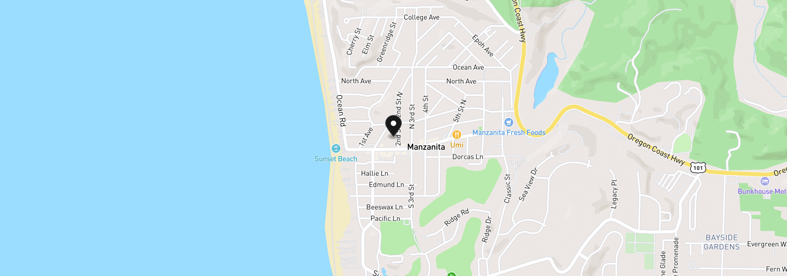 Map showing the location of 179 Second St, Manzanita, OR 97130