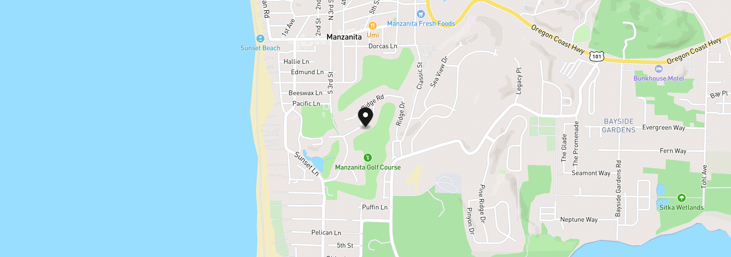 Map showing the location of 444 Upland Dr, Manzanita, OR 97130