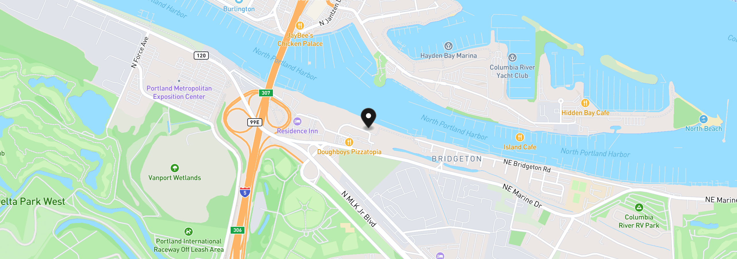 Map showing the location of 875 N Harbour Dr, Portland, OR 97217