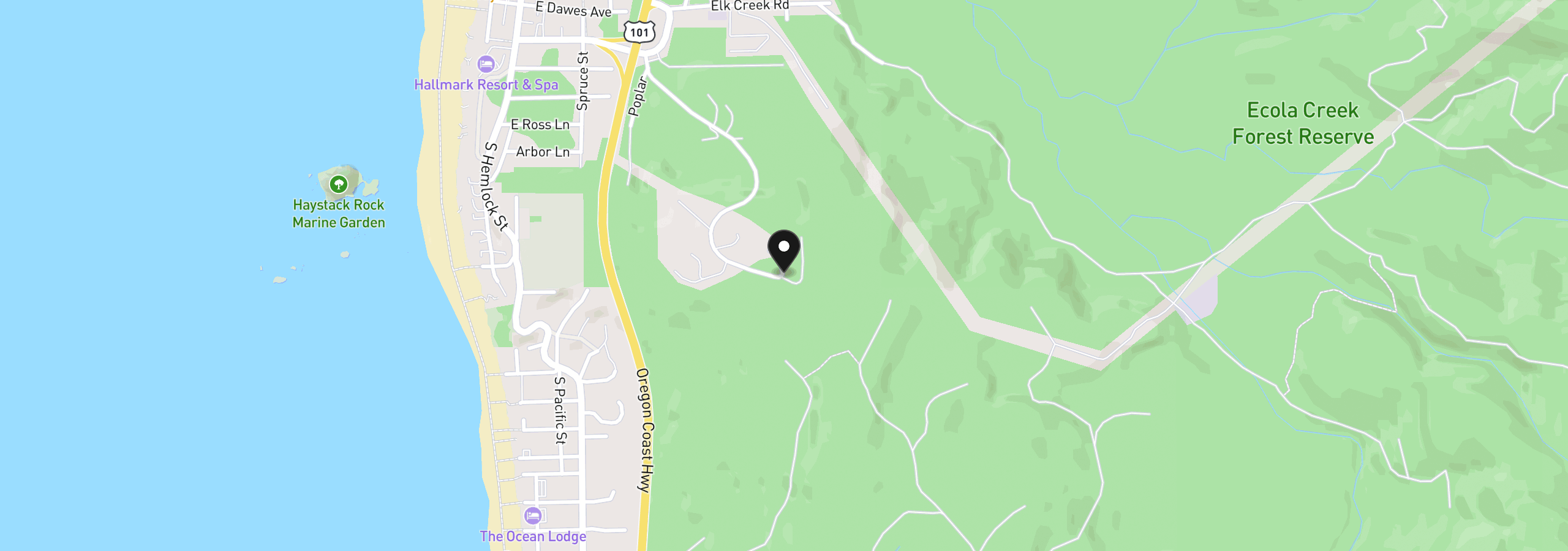 Map showing the location of Seascape Lots 306+, Cannon Beach, OR 97110