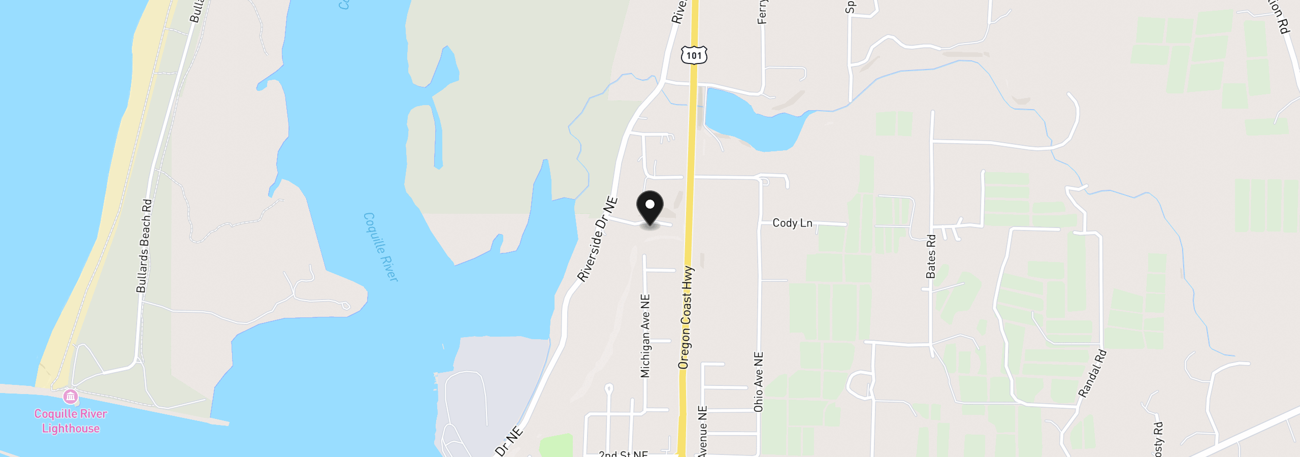 Map showing the location of 0 Cody Rd, Bandon, OR 97411