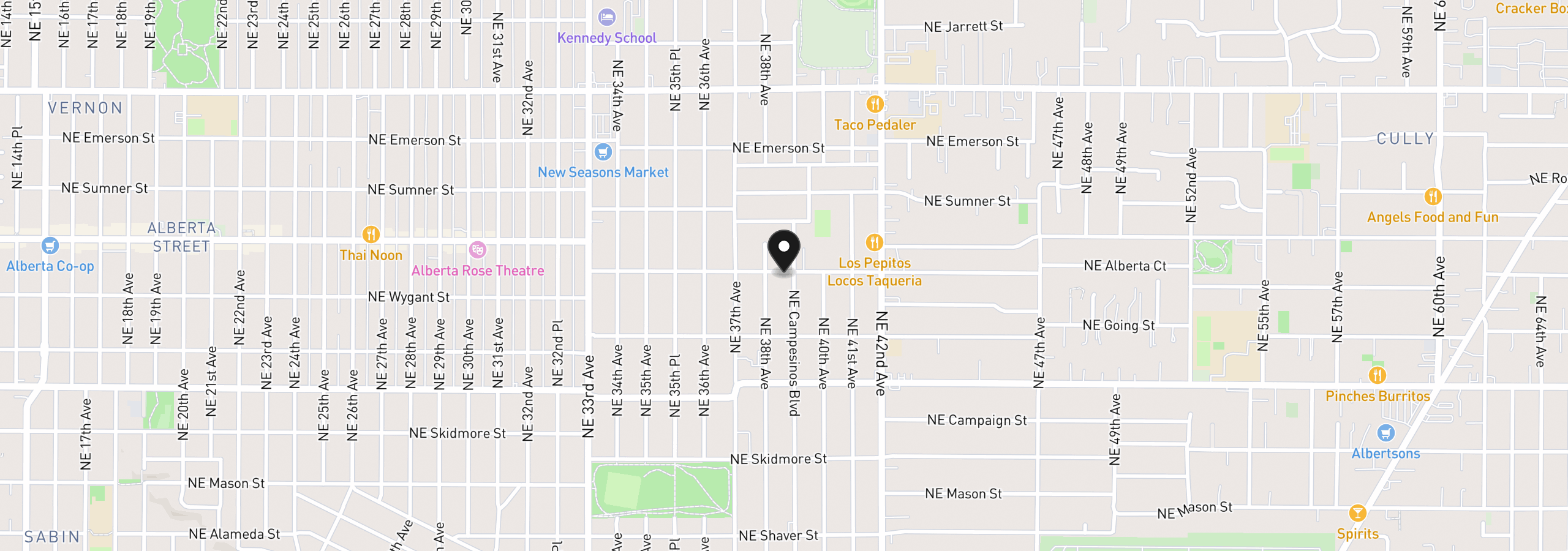 Map showing the location of 3864 NE Alberta Ct, Portland, OR 97211