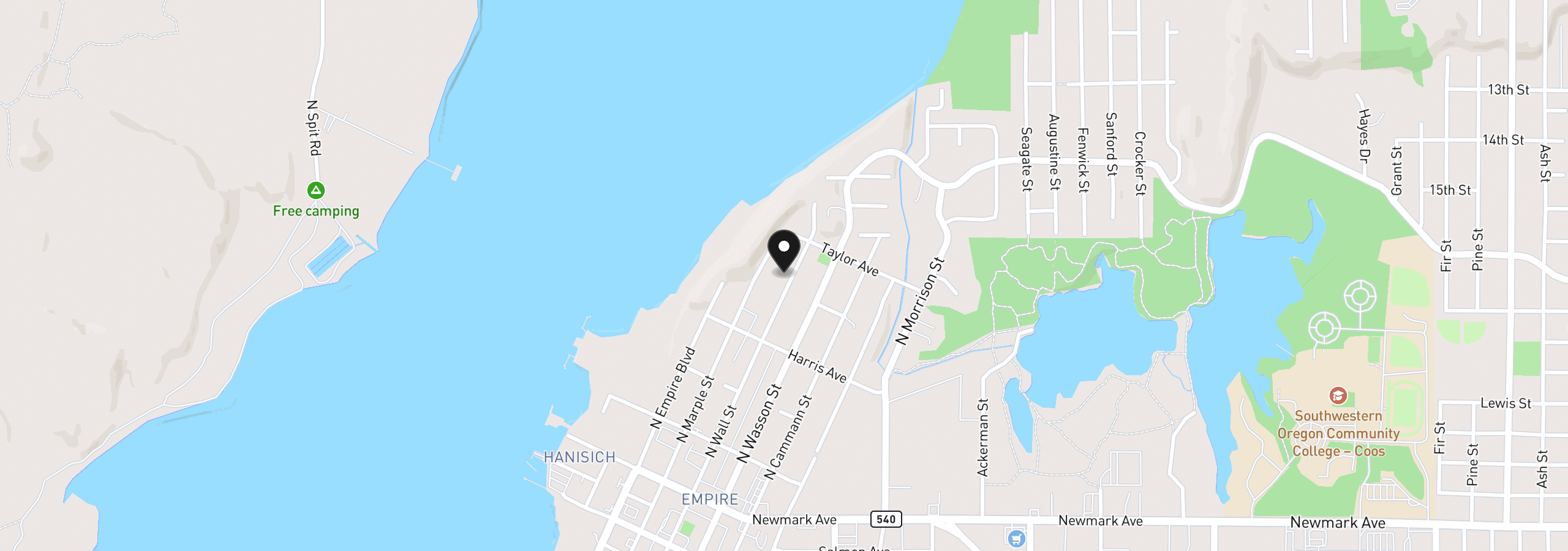 Map showing the location of 522 N Wall St, Coos Bay, OR 97420