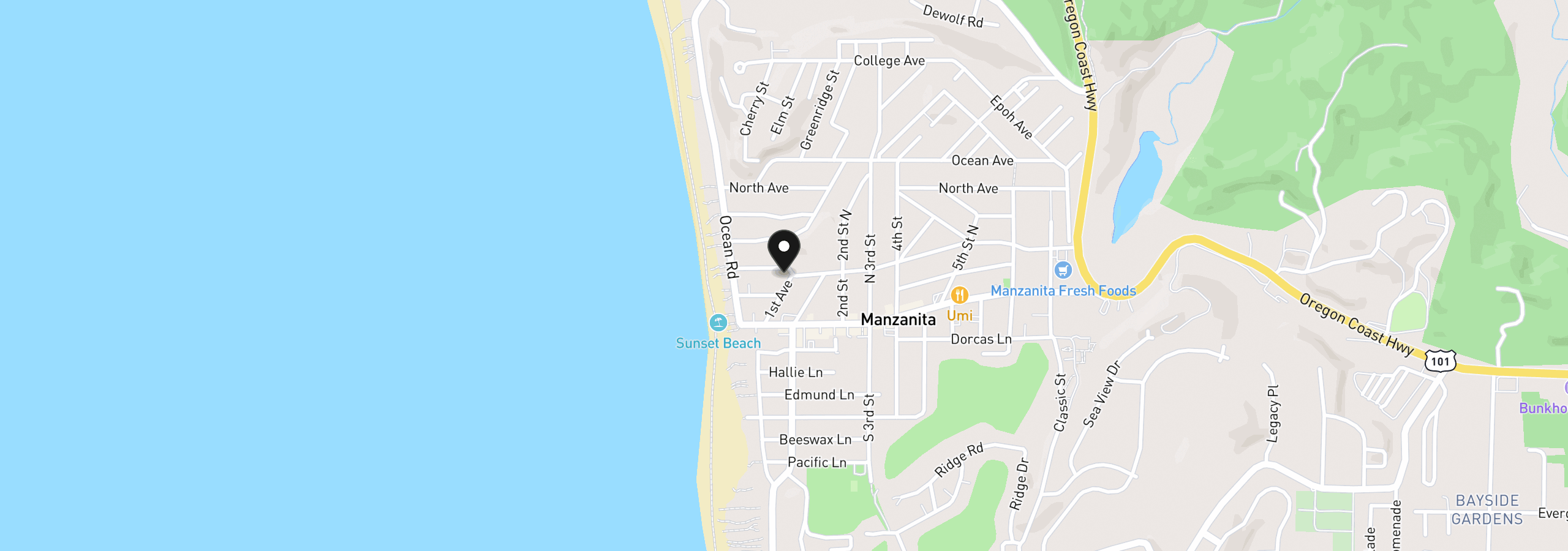 Map showing the location of 92 Manzanita Ave, Manzanita, OR 97130