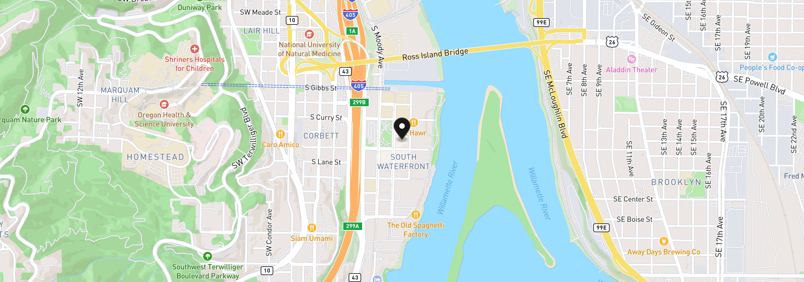 Map showing the location of 3601 S River Pkwy 429, Portland, OR 97239
