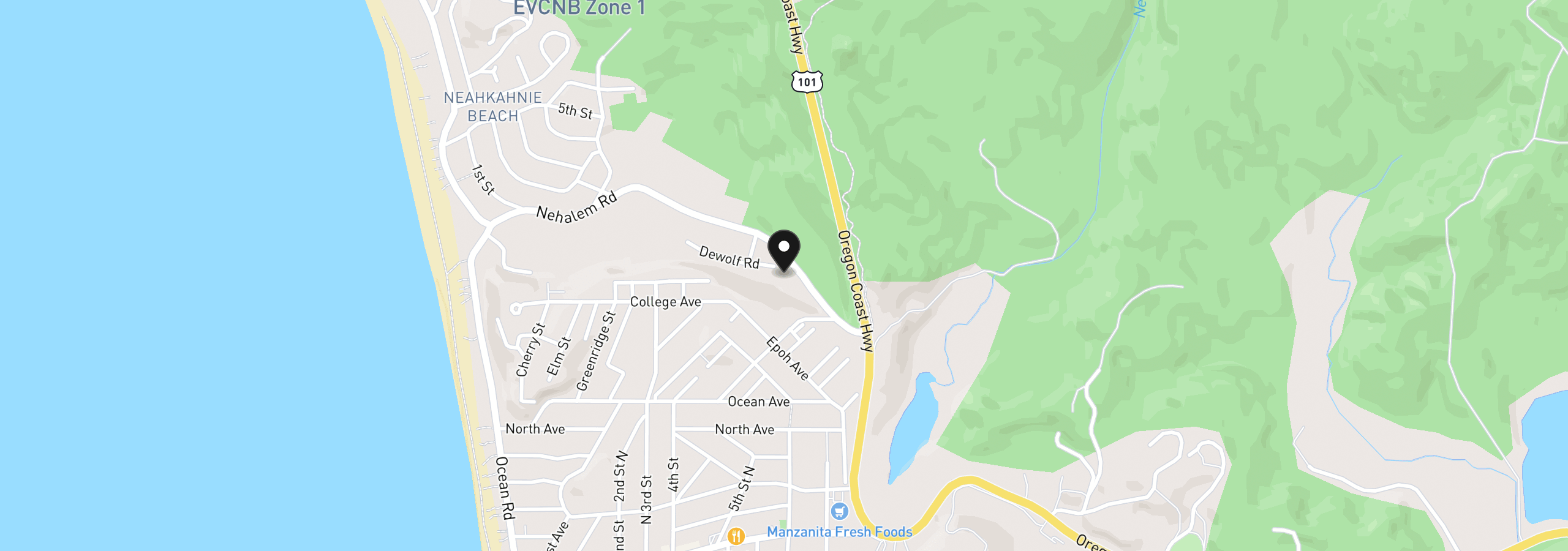 Map showing the location of 9365 Dewolf Rd, Nehalem, OR 97131