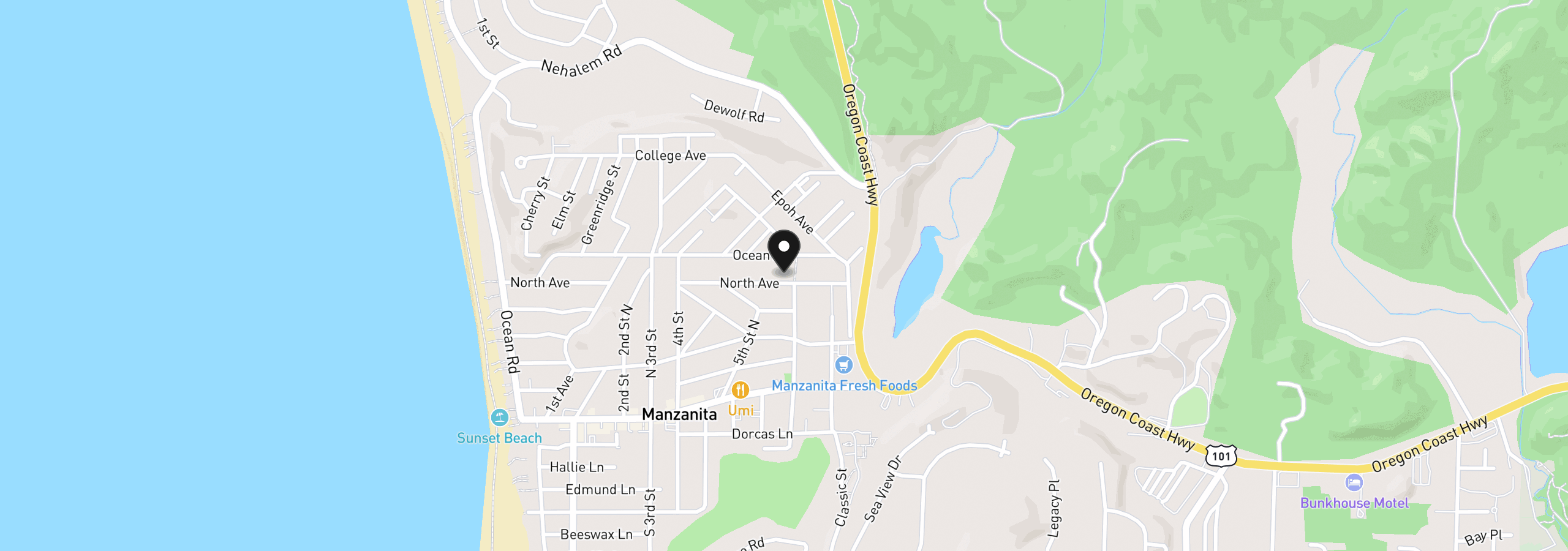 Map showing the location of 585 North Ave, Manzanita, OR 97130