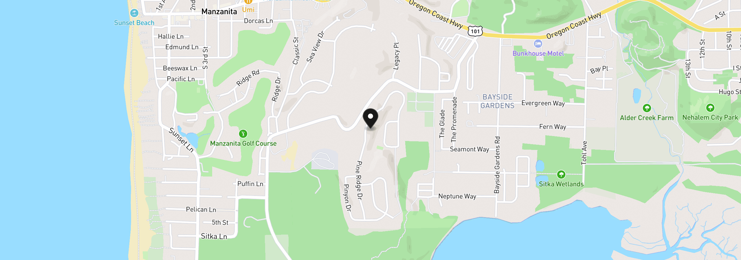 Map showing the location of 10165 Pine Ridge Dr, Manzanita, OR 97130