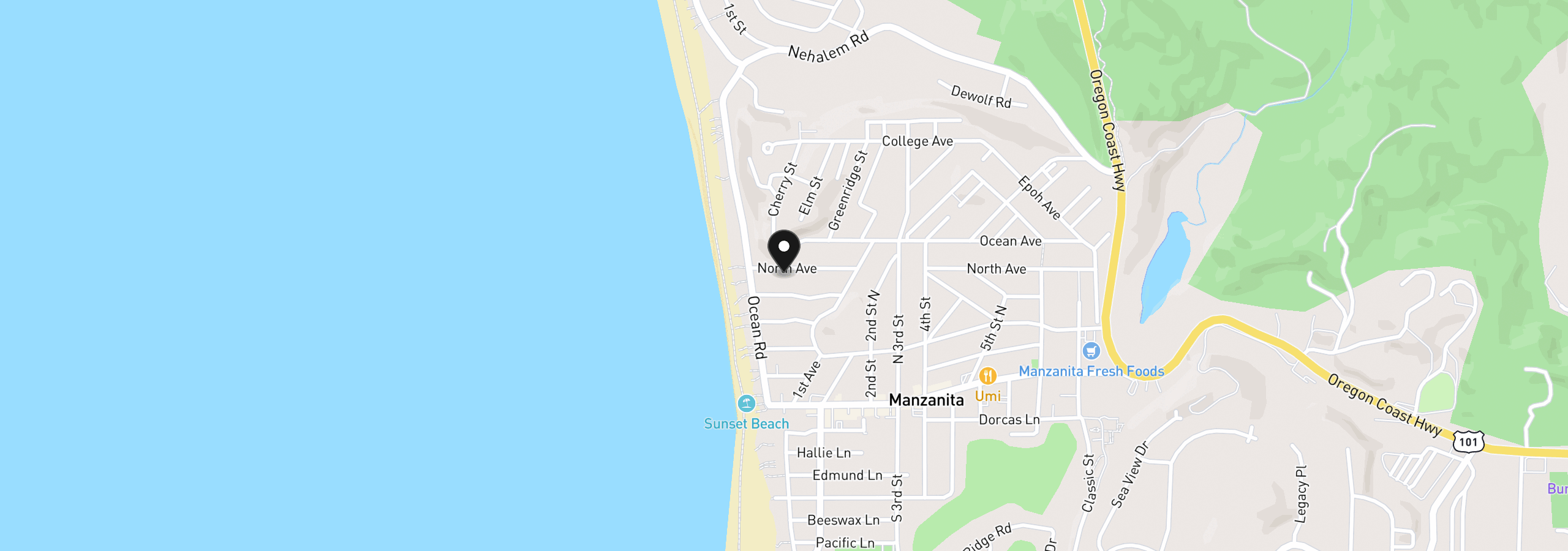 Map showing the location of 58 North Ave, Manzanita, OR 97130