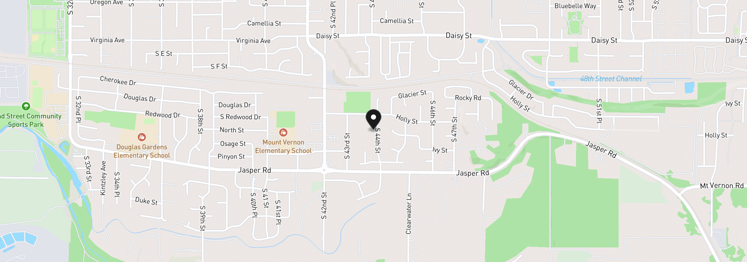 Map showing the location of 992 S 44th St, Springfield, OR 97478