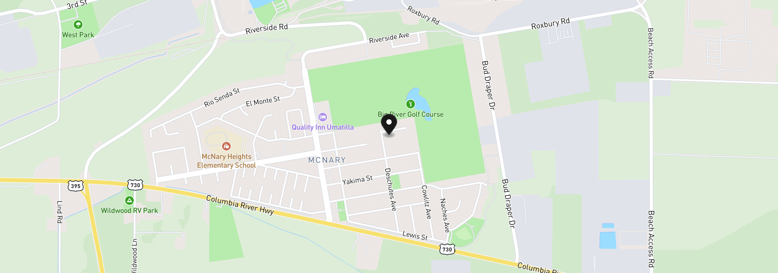 Map showing the location of 303 Riverwood Ct, Umatilla, OR 97882