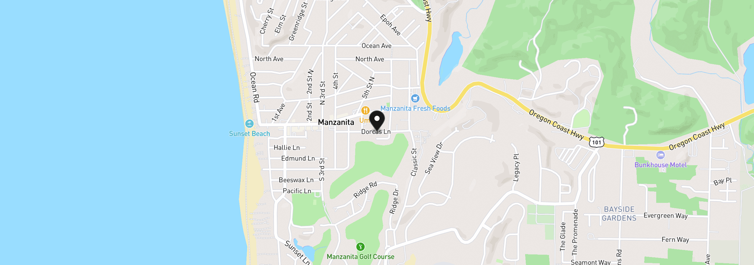 Map showing the location of 576 Dorcas Ln, Manzanita, OR 97130