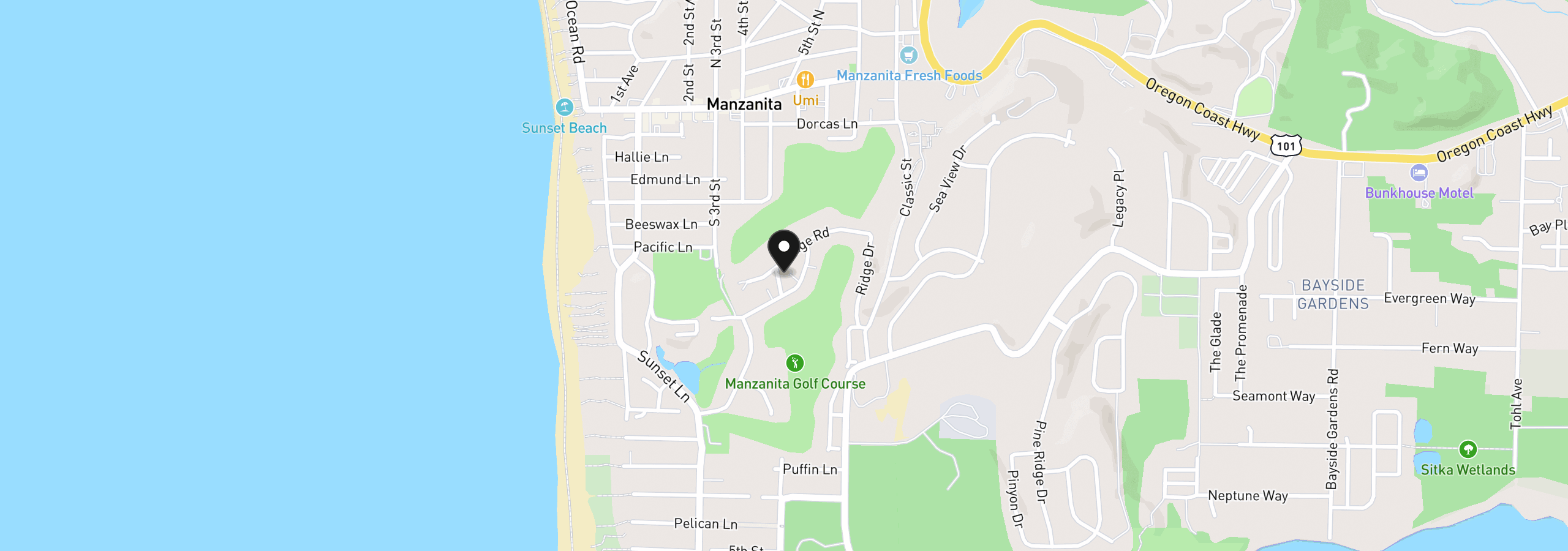 Map showing the location of Ridge Rd, Manzanita, OR 97130