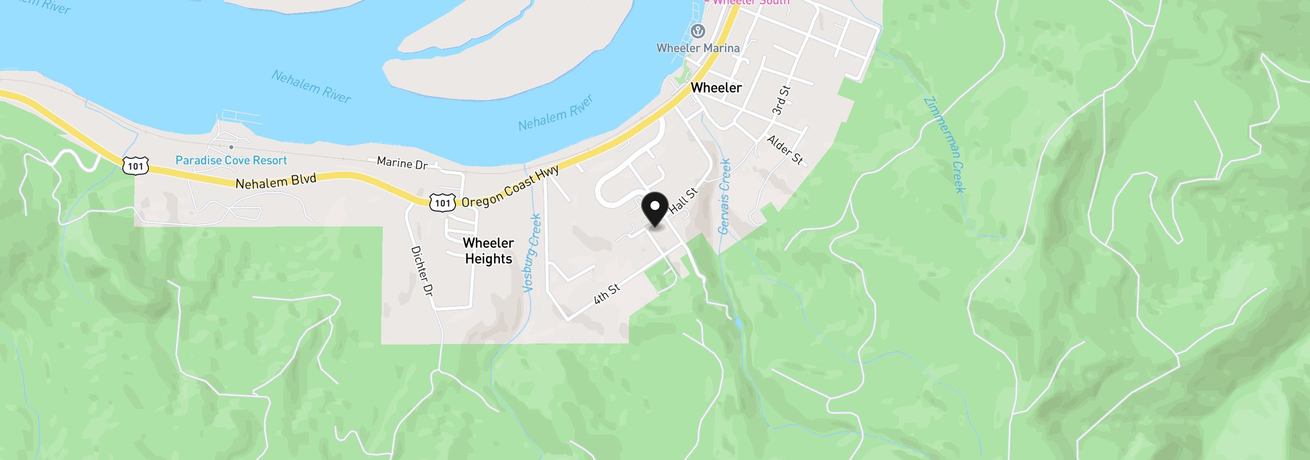 Map showing the location of 333 Vosburg St, Wheeler, OR 97147