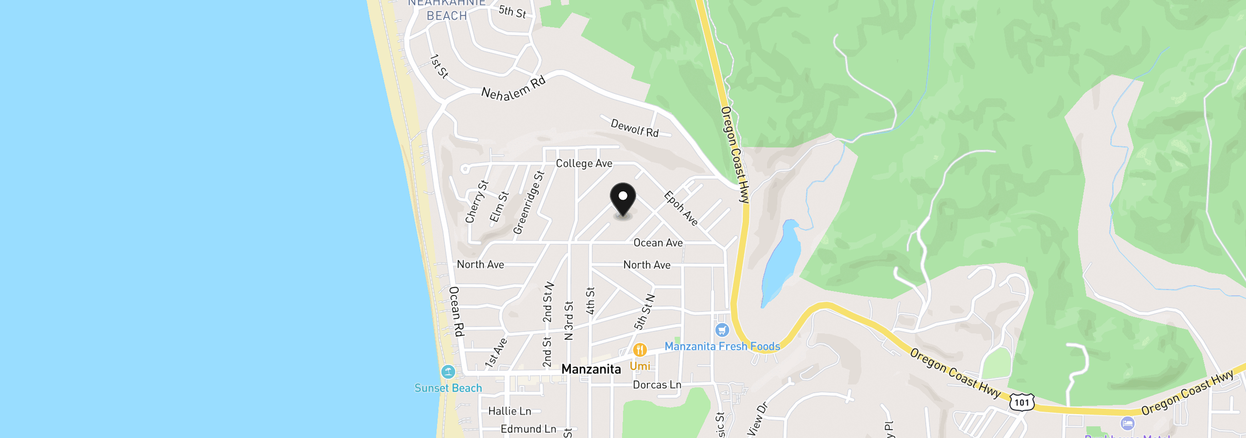 Map showing the location of Nutmeg Ave 5300, Manzanita, OR 97130