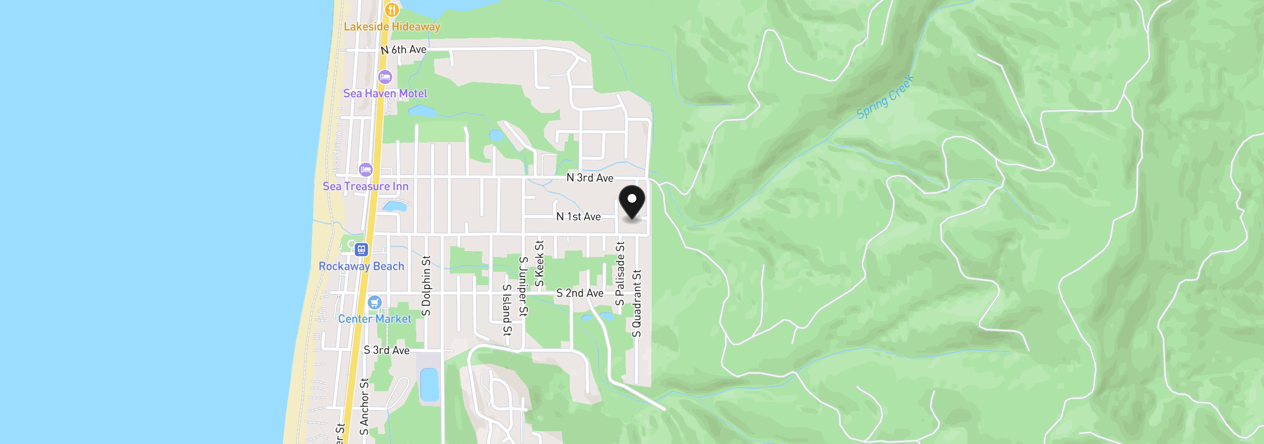 Map showing the location of 115 N Ocean Loop, Rockaway Beach, OR 97136