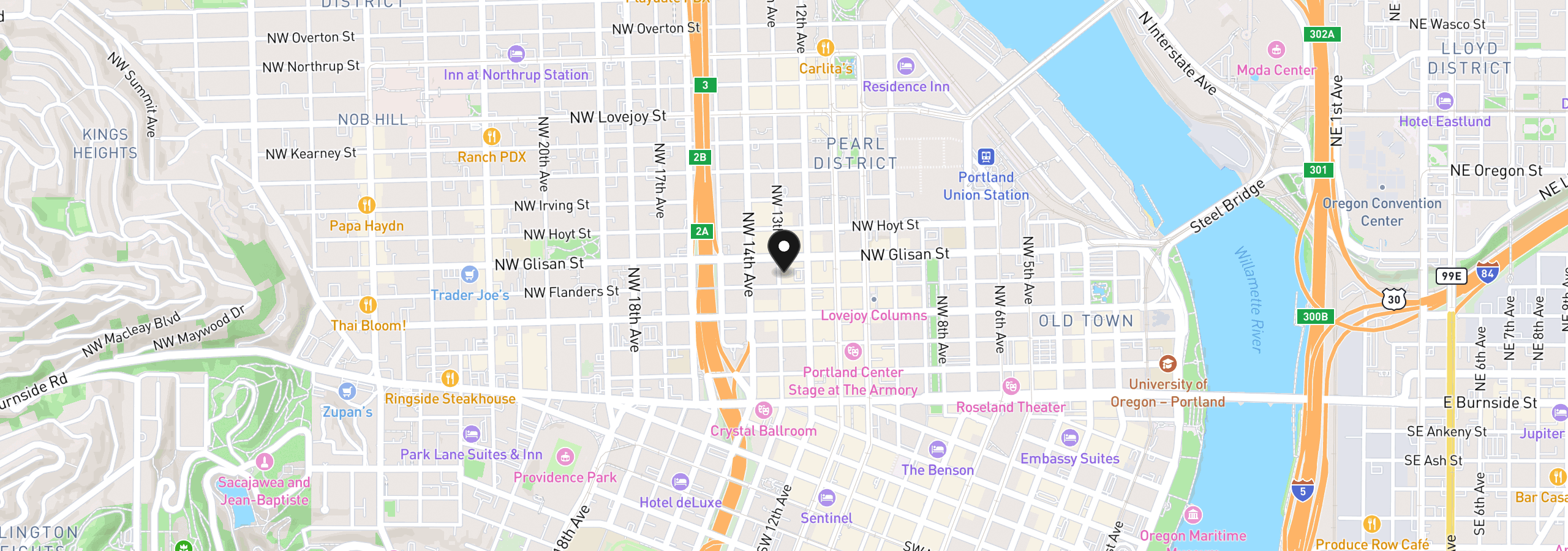 Map showing the location of 416 NW 13th Ave 206, Portland, OR 97209