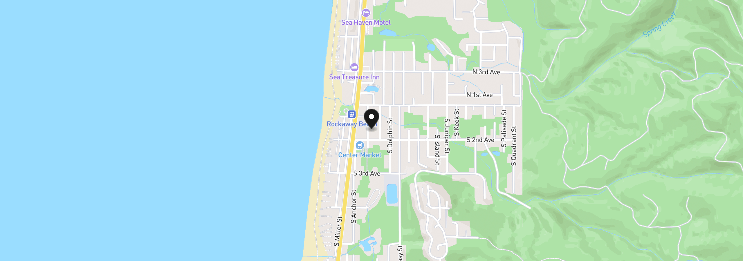 Map showing the location of 174 S Beacon St, Rockaway Beach, OR 97136