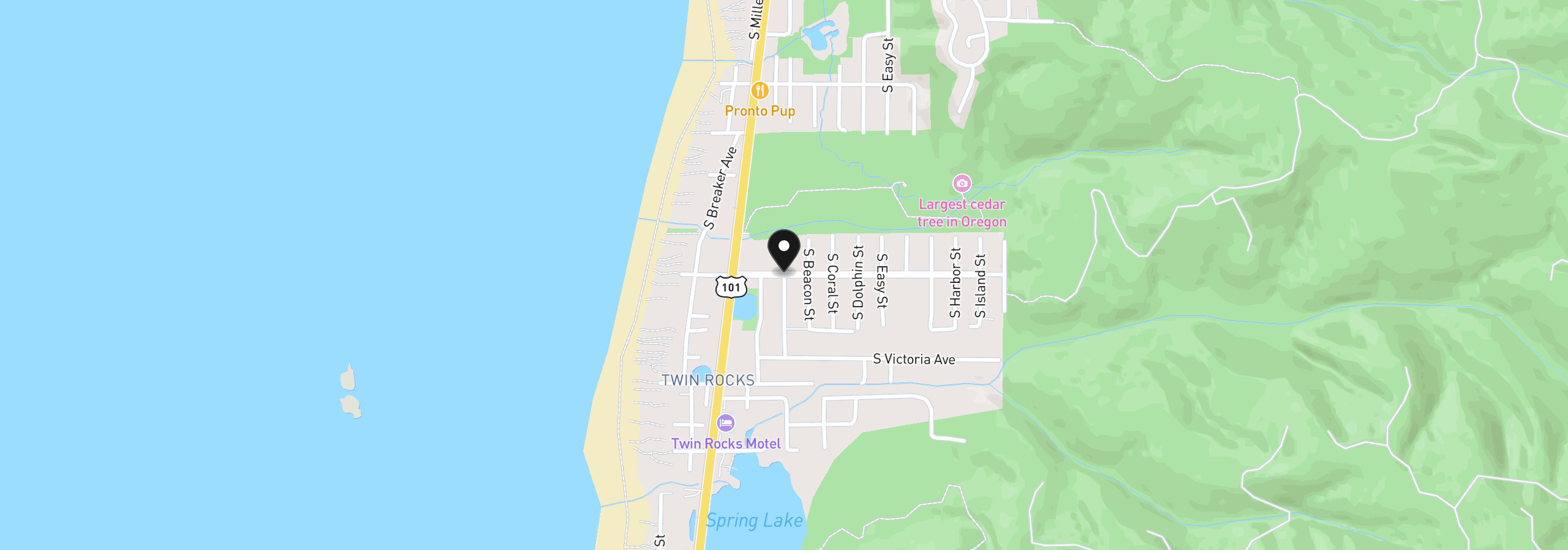 Map showing the location of S Anchor St, Rockaway Beach, OR 97136