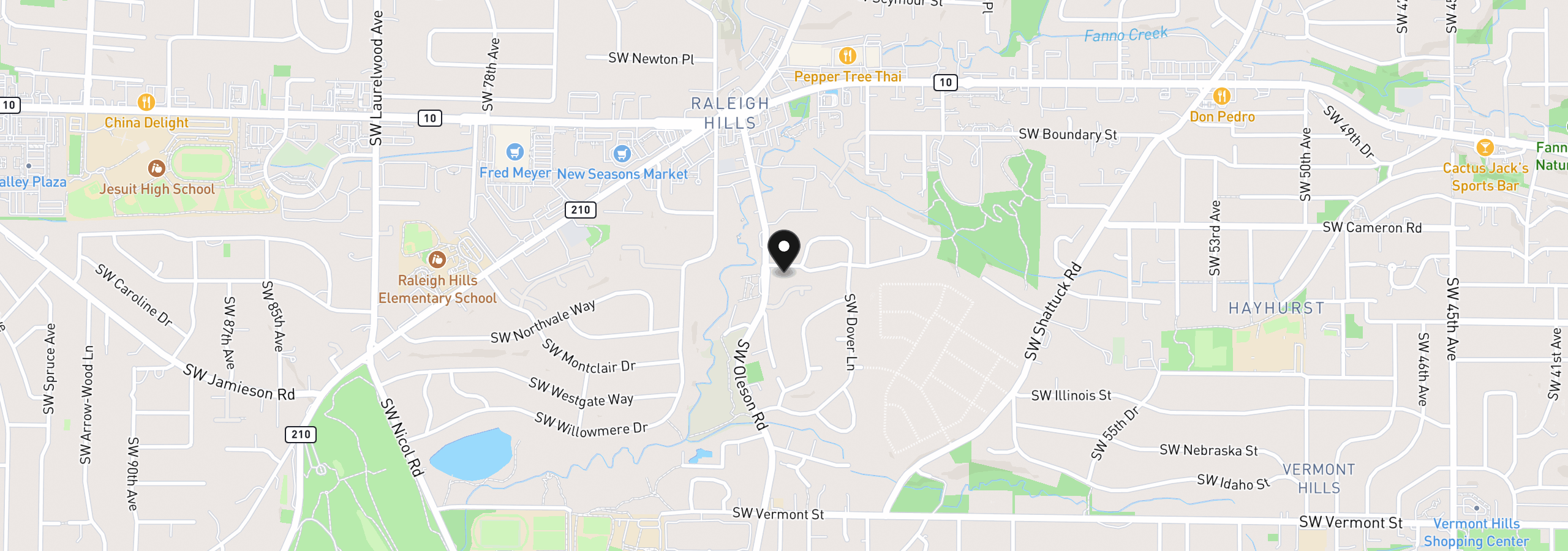 Map showing the location of 6780 SW Dover St, Portland, OR 97225