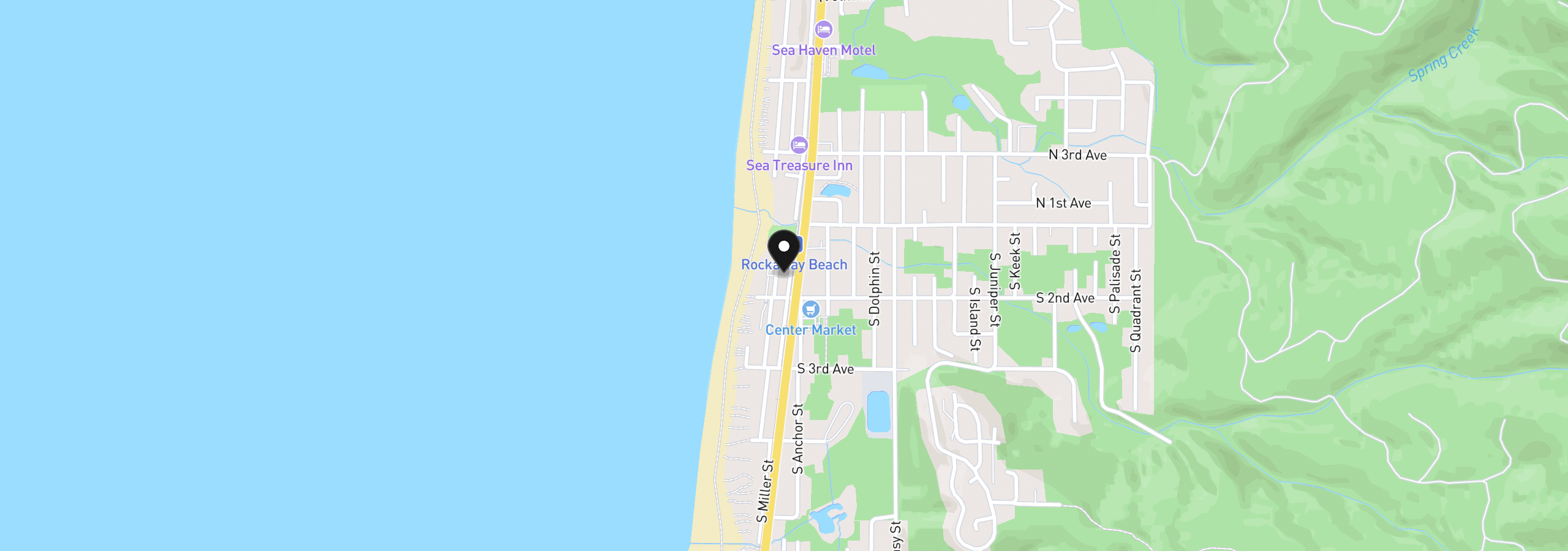 Map showing the location of 133 Miller St, Rockaway Beach, OR 97136