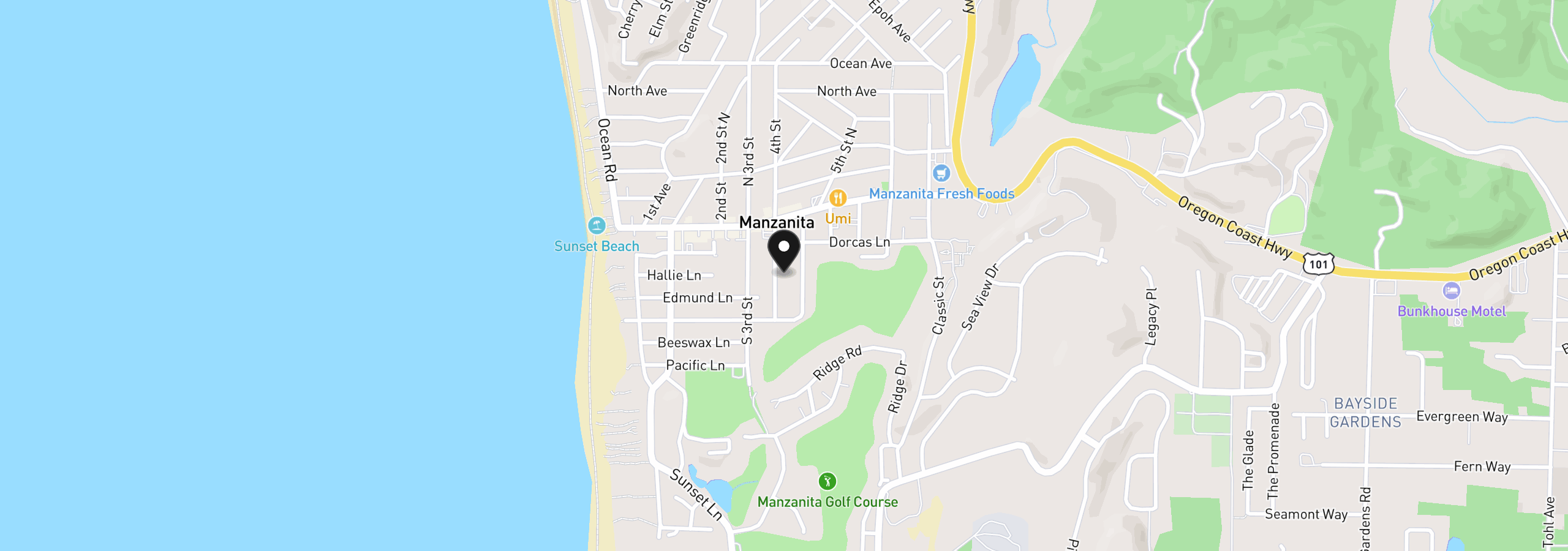 Map showing the location of 278 S Fourth St, Manzanita, OR 97130