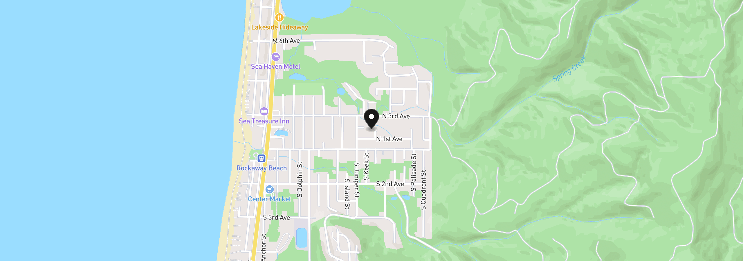 Map showing the location of 139 N Lagoon Ct, Rockaway Beach, OR 97136
