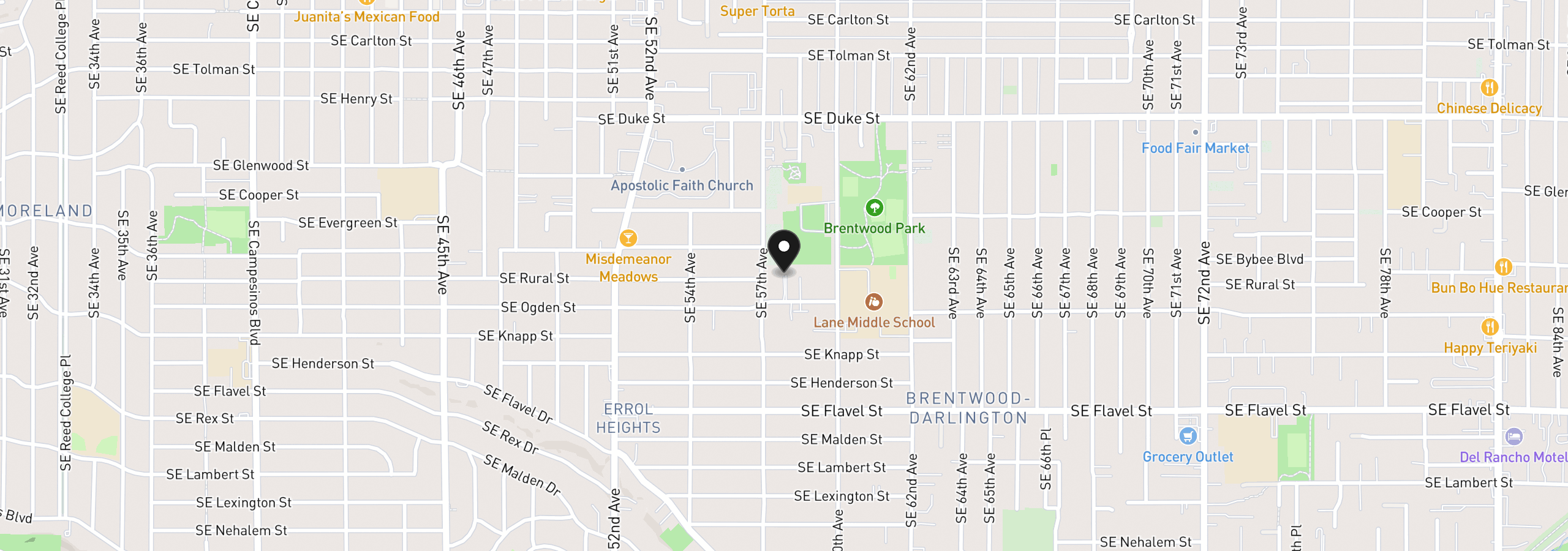 Map showing the location of 5741 SE Ogden St, Portland, OR 97206