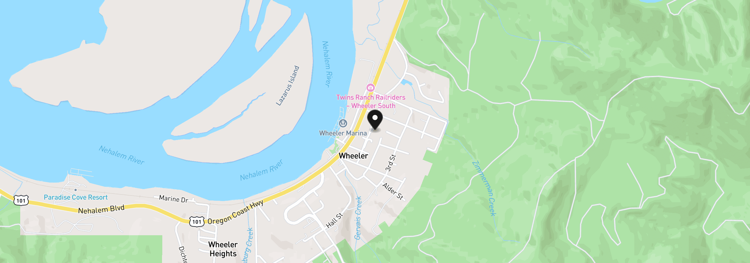 Map showing the location of 225 First St, Wheeler, OR 97147