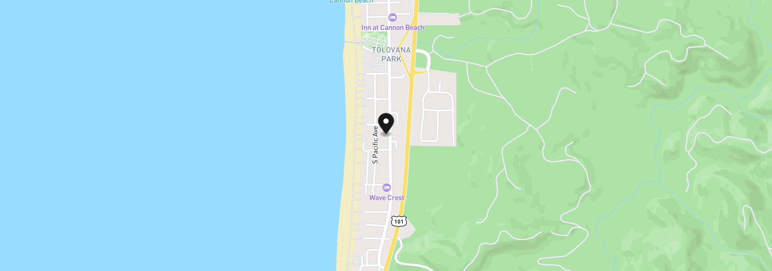 Map showing the location of 3740 S Hemlock St, Cannon Beach, OR 97110