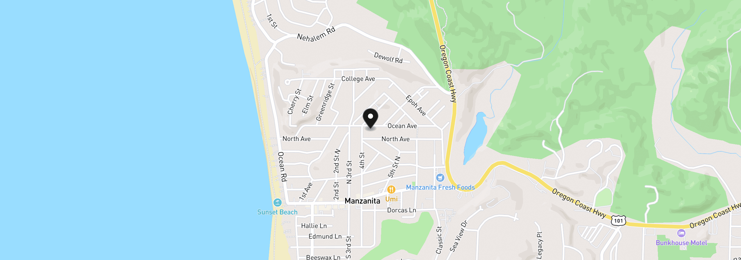 Map showing the location of Ocean Ave 08500, Manzanita, OR 97130